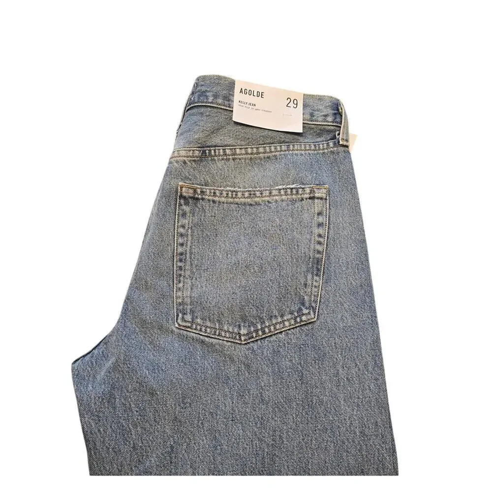 Agolde Kelly Jeans High Rise Relaxed Straight Blue Womens 29 Distressed NWT